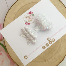 Load image into Gallery viewer, Iridescent White Glitter Hair Bow - Glitter Hair Bow Hair Clip or Headband
