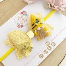 Load image into Gallery viewer, Sunflower Gnome Gonk Glitter Hair Bow Headband or Clip
