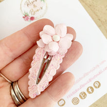 Load image into Gallery viewer, Pink lace glitter flower clip - fringe clip
