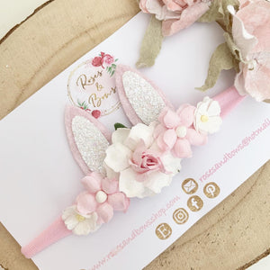 Pink and White Bunny Ears Easter headband - Girls Hairband - Photo Prop