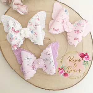 Butterfly floral Hair Bow Headband or Clip