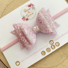 Load image into Gallery viewer, Light Pink Glitter Hair Bow - Pink Glitter Hair Bow Hair Clip or Headband
