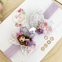 Load image into Gallery viewer, Fairy Purple Glitter Hair Bow Headband or Clip
