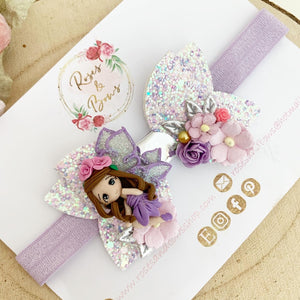 Fairy Purple Glitter Hair Bow Headband or Clip