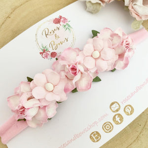 Pink flower crown nylon headband - Flower Crown Headband