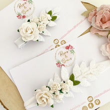 Load image into Gallery viewer, White flower and leaf headband or clip - Flower Crown Headband
