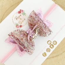 Load image into Gallery viewer, Dinosaurs transparent glitter charm Hair Bow Headband or Clip
