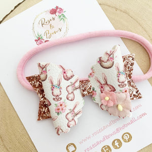 Easter Bunny Glitter Hair Bow Headband or Clip