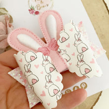 Load image into Gallery viewer, Bunny Ears Hair Bow Headband or Clip - Pink Sequin Bunny Rabbit Ears Hair Bow
