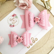 Load image into Gallery viewer, Glitter and Leatherette Hair Bow Headband or clip
