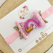 Load image into Gallery viewer, Princess Crown Rainbow Glitter Hair Bow
