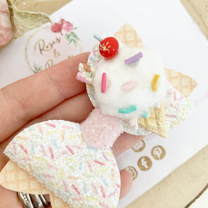 Ice Cream Hair Bow Headband or Clip