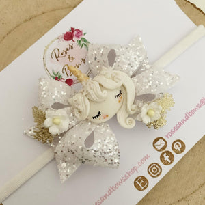 Winter Unicorn Hair Bow Headband or Clip