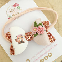 Load image into Gallery viewer, Red Panda floral Hair Bow Headband or Clip
