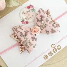 Load image into Gallery viewer, Pink reindeer Glitter Hair Bow Headband or Clip
