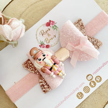 Load image into Gallery viewer, Christmas nutcracker Pink and Rose Gold Hair Bow Clip or Headband
