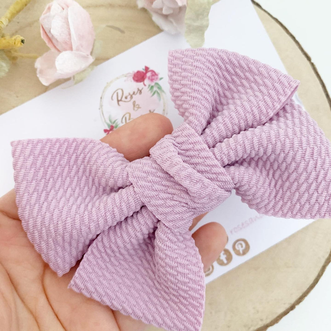 Lilac Liverpool bullet fabric bow
