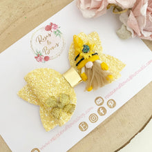 Load image into Gallery viewer, Sunflower Gnome Gonk Glitter Hair Bow Headband or Clip
