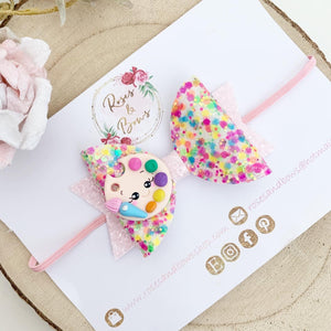 Paint Glitter Hair Bow Headband or Clip