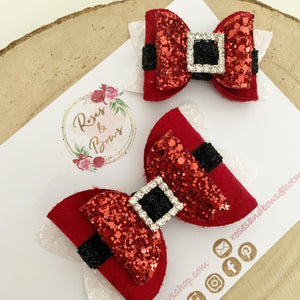 Red Santa Claus Buckle Hair Bow Headband or Clip