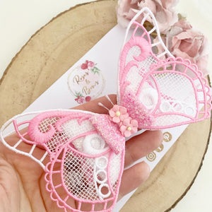 Pink Butterfly Hair Bow Headband or Clip