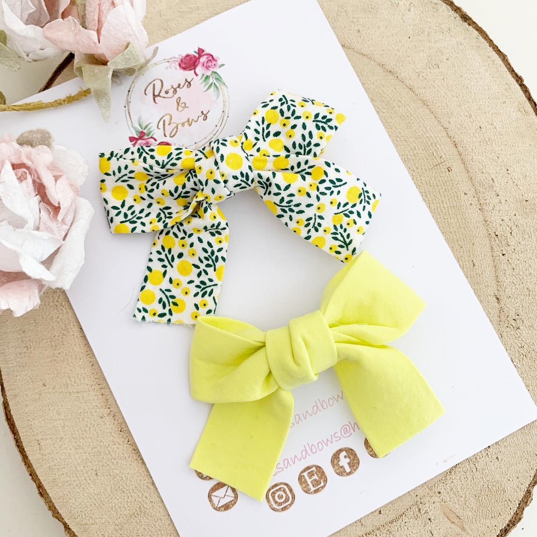 Yellow Cotton Tie Bow Clip Set