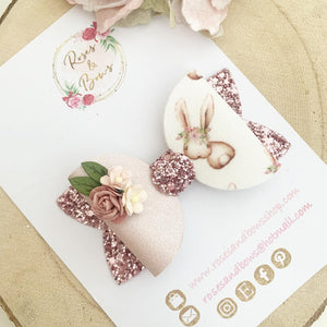 Easter bunny dusky pink Hair Bow Headband or Clip