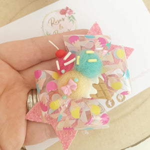 Ice Cream Transparent Hair Bow Headband or Clip