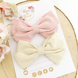 Pink and Cream Cotton Hair Bow Headband or Clip set of 2