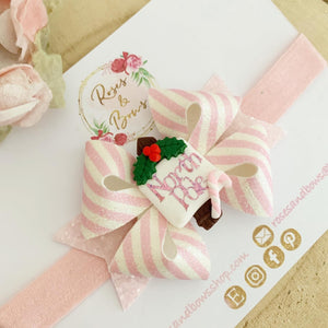 Pink North Pole Hair Bow Headband or Clip