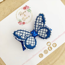 Load image into Gallery viewer, Royal blue School Gingham butterfly Hair Bow Headband or Clip
