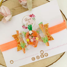 Load image into Gallery viewer, Easter Carrot Shaker Transparent and Glitter Hair Bow Headband or Clip

