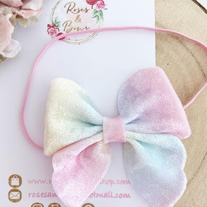 Velvet Ombré Rainbow Sailor Bow Headband or Clip