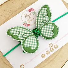 Load image into Gallery viewer, Green School Gingham butterfly Hair Bow Headband or Clip
