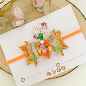 Easter Carrot Shaker Transparent and Glitter Hair Bow Headband or Clip
