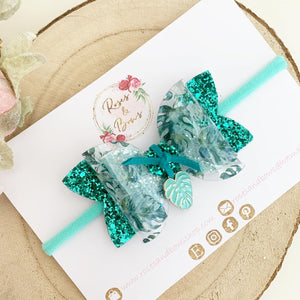 Tropical Leaf Glitter Hair Bow Headband or Clip