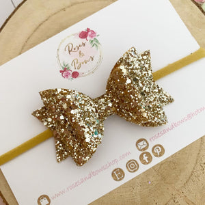 Pale Gold Glitter Hair Bow - Glitter Hair Bow Hair Clip or Headband
