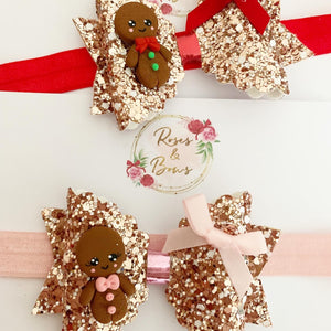 Christmas Gingerbread Hair Bow Headband or Clip