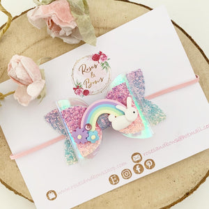 Transparent Rainbow Bunny Hair Bow Headband or Clip