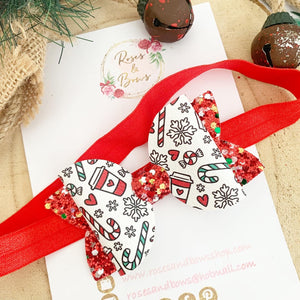 Christmas Coffee Hair Bow Headband or Clip