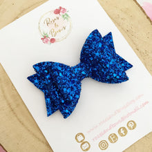 Load image into Gallery viewer, Royal Blue Glitter Hair Bow - Blue Glitter Hair Bow Hair Clip or Headband
