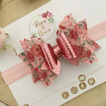 Load image into Gallery viewer, Pink Floral Hair Bow Headband or Clip
