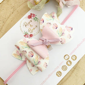 Pink Crystal Hair Bow Headband or Clip