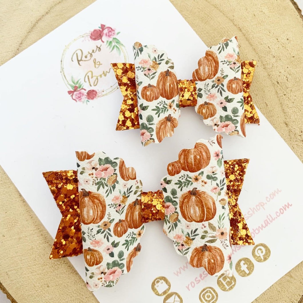 Pumpkin Hair Bow Headband or Clip