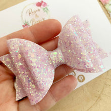 Load image into Gallery viewer, Light Pink Glitter Hair Bow - Pink Glitter Hair Bow Hair Clip or Headband
