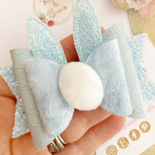 Load image into Gallery viewer, Blue Bunny Ears Easter Hair Bow Headband or Clip

