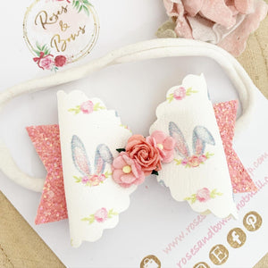 Bunny Ears Glitter Hair Bow Hair Clip or Headband