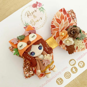 Autumn Fox Girl Hair Bow Headband or Clip