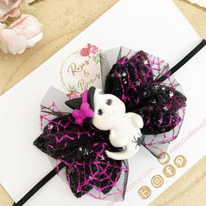 Ghost Tulle Halloween Hair Bow Headband or Clip