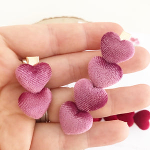 Velvet Heart Valentines clip set - Pink and Red Clip Set